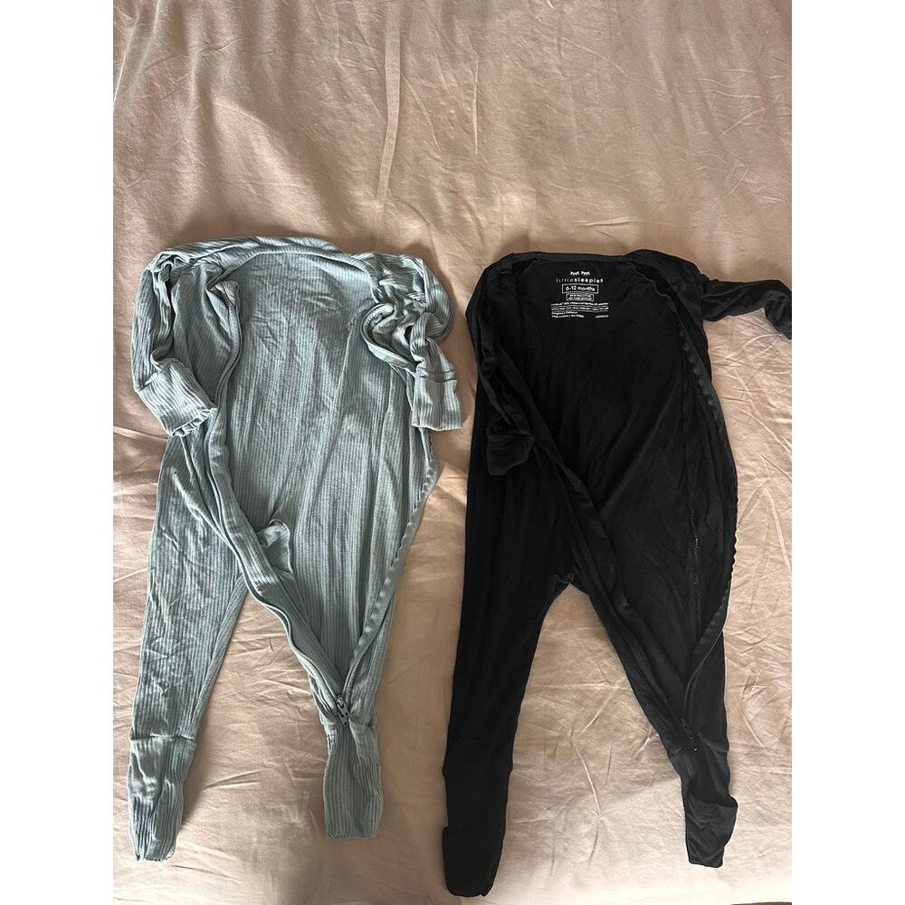 Little Sleepies Bundle Zippy Sage Green Ribbed & Solid Black Bamboo PJs 6-12 mos